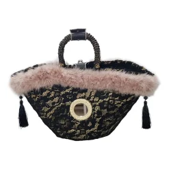 Coffarte - Medium Black Lace Coffa - Sicilian Artisan Handbag - Sicilian Coffa - Luxury High Quality Handicraft - Avvenice