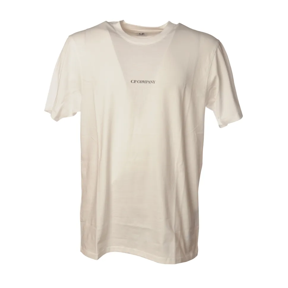C.P. Company - Basic T-Shirt with Small Writing - White - Luxury Exclusive Collection - Avvenice