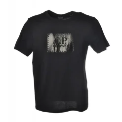 C.P. Company - Crewneck T-Shirt with Central Print - Black - Luxury Exclusive Collection - Avvenice