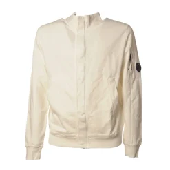 C.P. Company - Sweatshirt with Front Zip Closure and Snap Buttons - Cream - Luxury Exclusive Collection - Avvenice