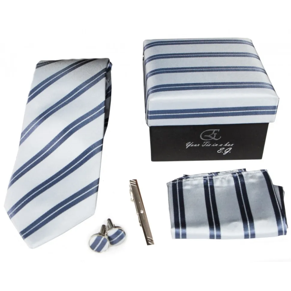 Cravates E.G. - Double Strip Tie - Mix of Gray and Ice Gray - Avvenice