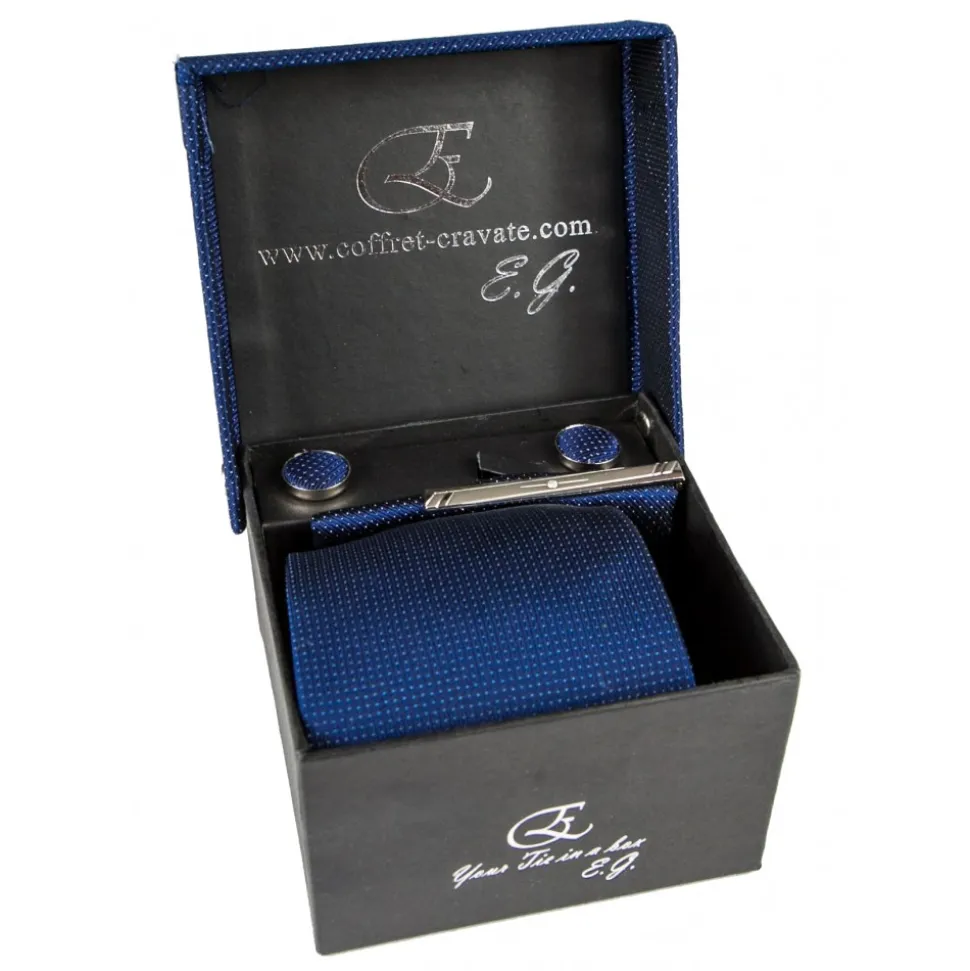 Cravates E.G. - Solid Square Pattern Tie - Midnight Blue - Avvenice
