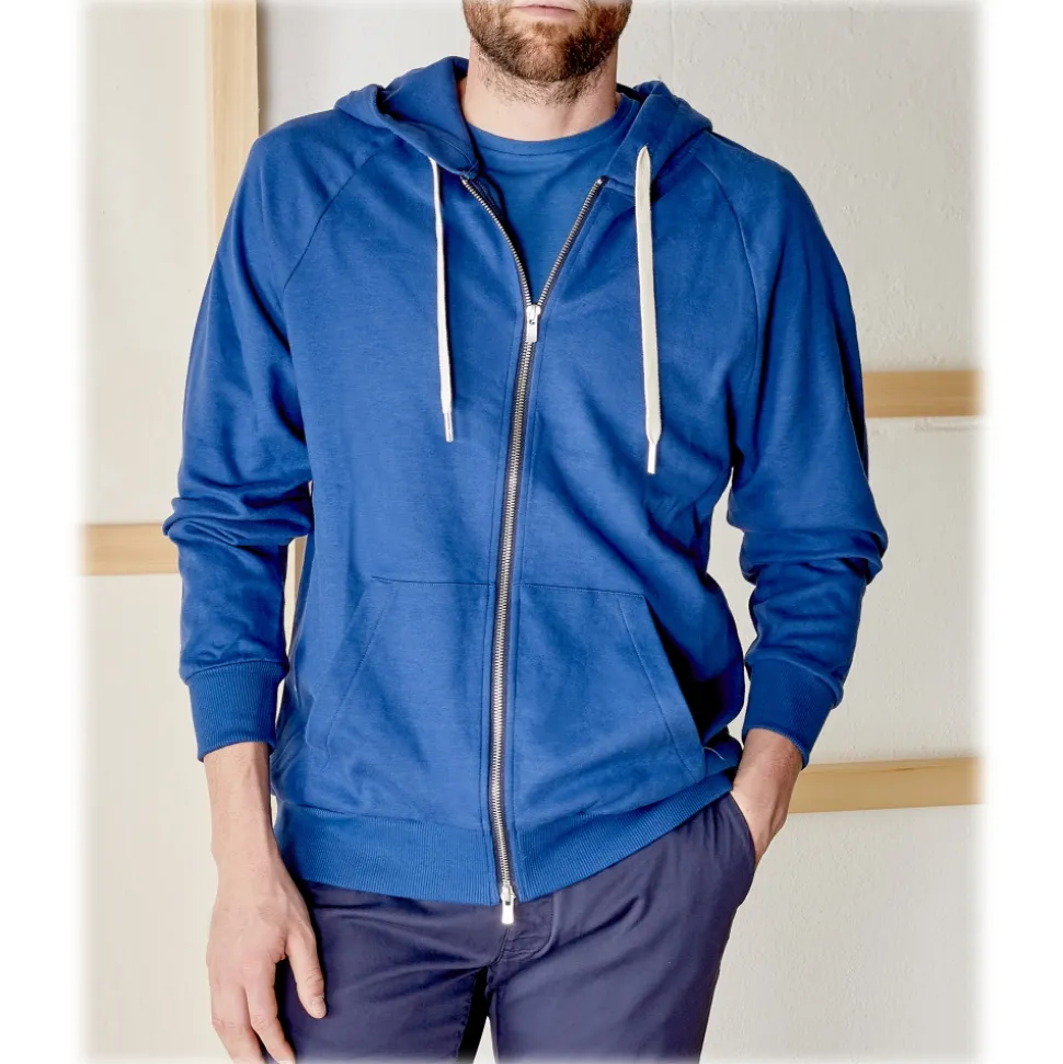 Cruna - Bel Air Sweatshirt in Cotton and Cashmere - 386 - Royal Blue - Handmade in Italy - Luxury High Quality Sweatshirt - Avvenice