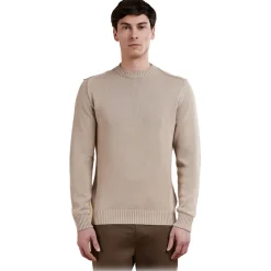 Cruna - Calais Crewneck Sweater - 1535 - Sesame - Handmade in Italy - Luxury High Quality Collection - Avvenice