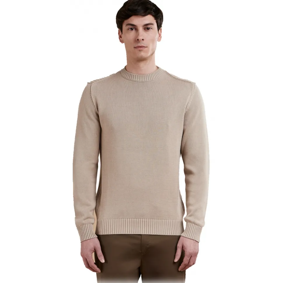 Cruna - Calais Crewneck Sweater - 1535 - Sesame - Handmade in Italy - Luxury High Quality Collection - Avvenice