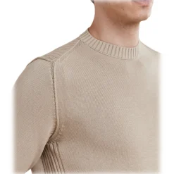Cruna - Calais Crewneck Sweater - 1535 - Sesame - Handmade in Italy - Luxury High Quality Collection - Avvenice