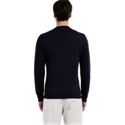 Cruna - Calais Crewneck Sweater - 1535 - Night Blue - Handmade in Italy - Luxury High Quality Collection - Avvenice