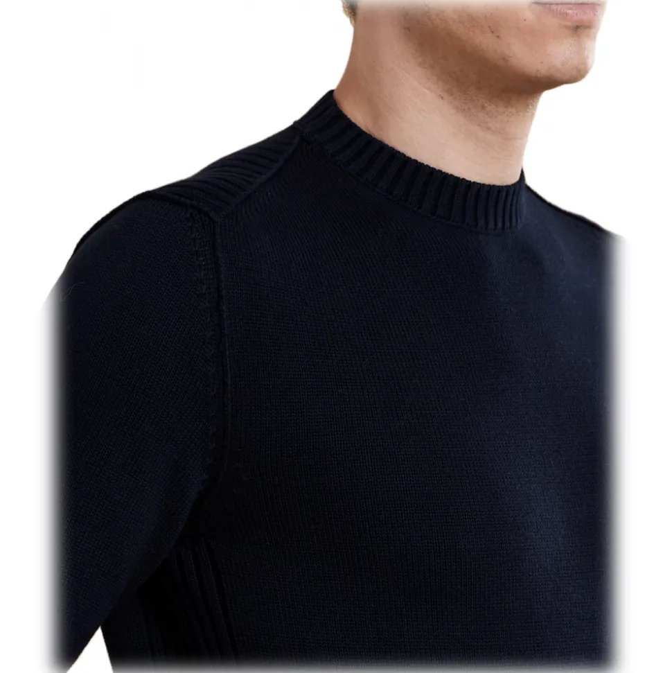 Cruna - Calais Crewneck Sweater - 1535 - Night Blue - Handmade in Italy - Luxury High Quality Collection - Avvenice