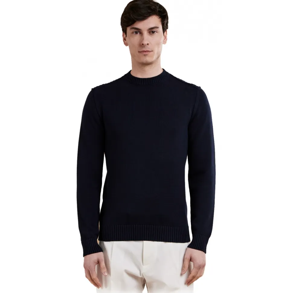 Cruna - Calais Crewneck Sweater - 1535 - Night Blue - Handmade in Italy - Luxury High Quality Collection - Avvenice