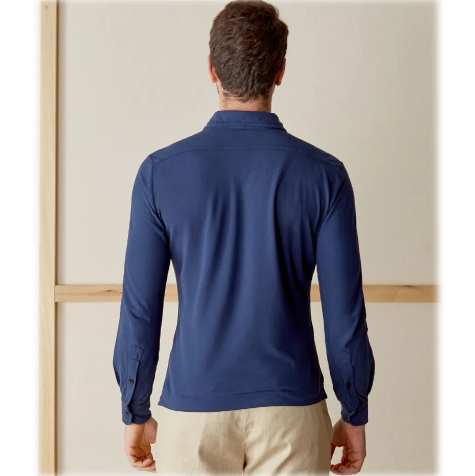 Cruna - Cannes Long Sleeves Polo - 573 - Navy - Handmade in Italy - Luxury High Quality Sweatshirt - Avvenice