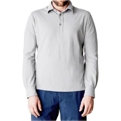 Cruna - Cannes Long Sleeves Polo - 573 - Grey - Handmade in Italy - Luxury High Quality Sweatshirt - Avvenice