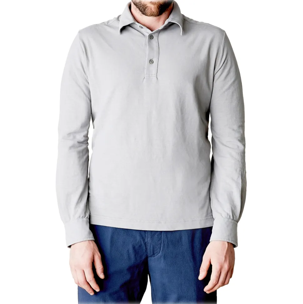 Cruna - Cannes Long Sleeves Polo - 573 - Grey - Handmade in Italy - Luxury High Quality Sweatshirt - Avvenice