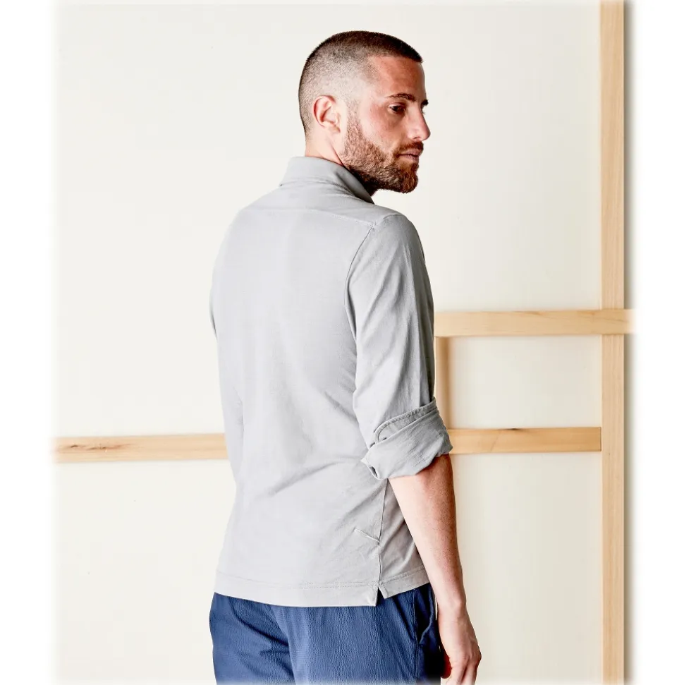 Cruna - Cannes Long Sleeves Polo - 573 - Grey - Handmade in Italy - Luxury High Quality Sweatshirt - Avvenice