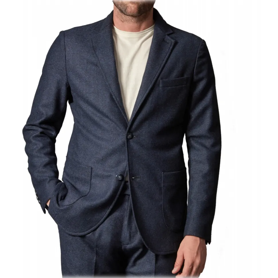 Cruna - Chelsea Jacket in Herringbone Wool - 478 - Royal Blue - Handmade in Italy - Luxury High Quality Jacket - Avvenice