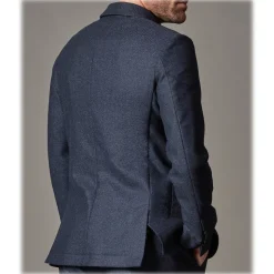 Cruna - Chelsea Jacket in Herringbone Wool - 478 - Royal Blue - Handmade in Italy - Luxury High Quality Jacket - Avvenice
