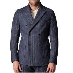 Cruna - Chelsea Jacket in Pinstripe Wool - 636 - Ardesia - Handmade in Italy - Luxury High Quality Jacket - Avvenice