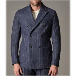 Cruna - Chelsea Jacket in Pinstripe Wool - 636 - Ardesia - Handmade in Italy - Luxury High Quality Jacket - Avvenice