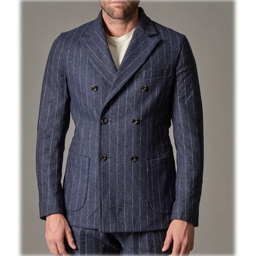 Cruna - Chelsea Jacket in Pinstripe Wool - 636 - Ardesia - Handmade in Italy - Luxury High Quality Jacket - Avvenice