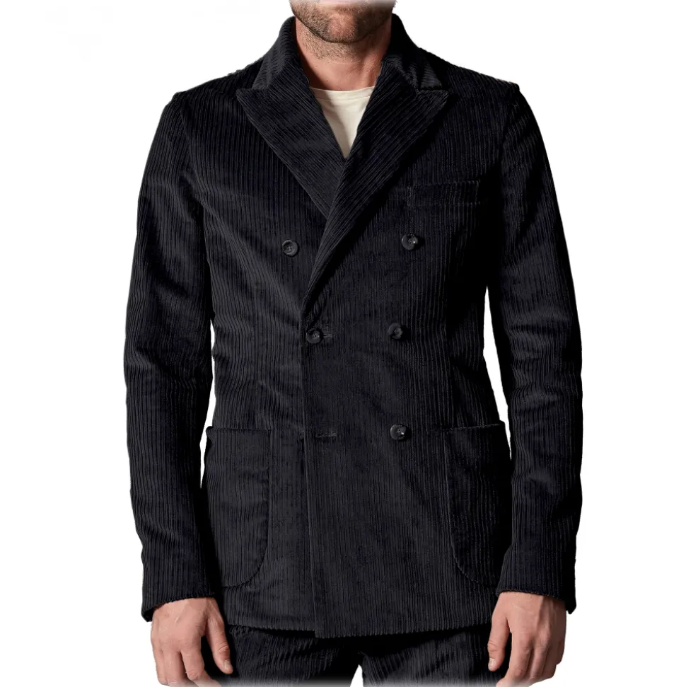 Cruna - Chelsea Jacket in Corduroy - 611 - Night Blue - Handmade in Italy - Luxury High Quality Jacket - Avvenice
