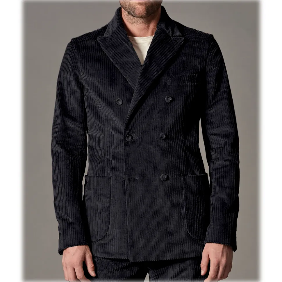 Cruna - Chelsea Jacket in Corduroy - 611 - Night Blue - Handmade in Italy - Luxury High Quality Jacket - Avvenice
