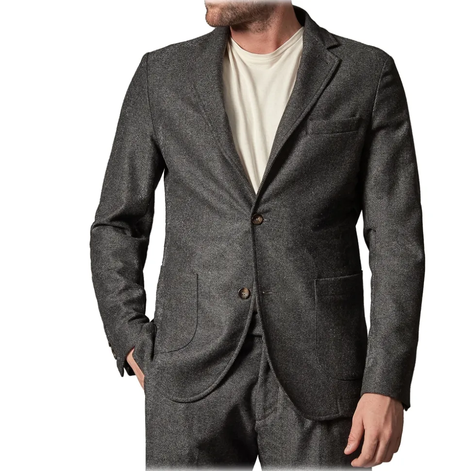 Cruna - Chelsea Jacket in Herringbone Wool - 478 - Grey - Handmade in Italy - Luxury High Quality Jacket - Avvenice