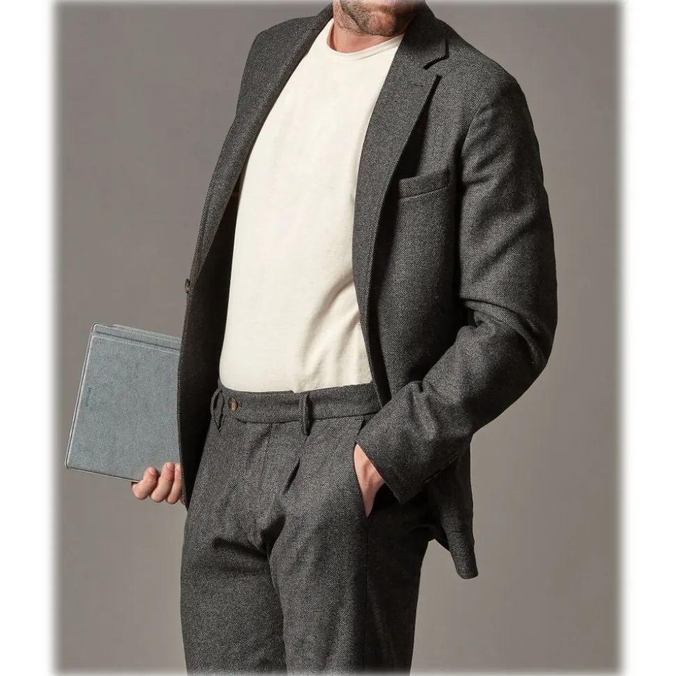 Cruna - Chelsea Jacket in Herringbone Wool - 478 - Grey - Handmade in Italy - Luxury High Quality Jacket - Avvenice