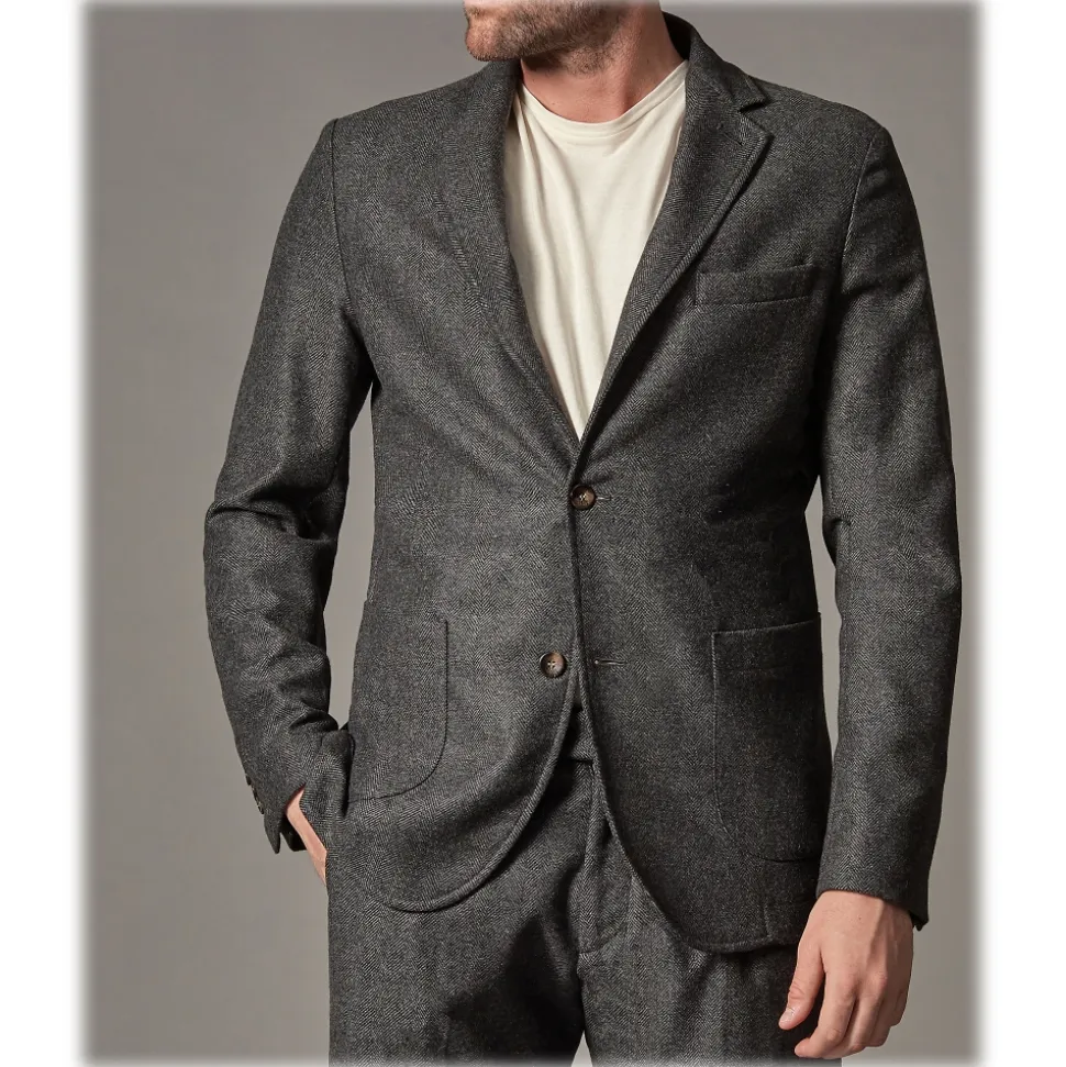 Cruna - Chelsea Jacket in Herringbone Wool - 478 - Grey - Handmade in Italy - Luxury High Quality Jacket - Avvenice