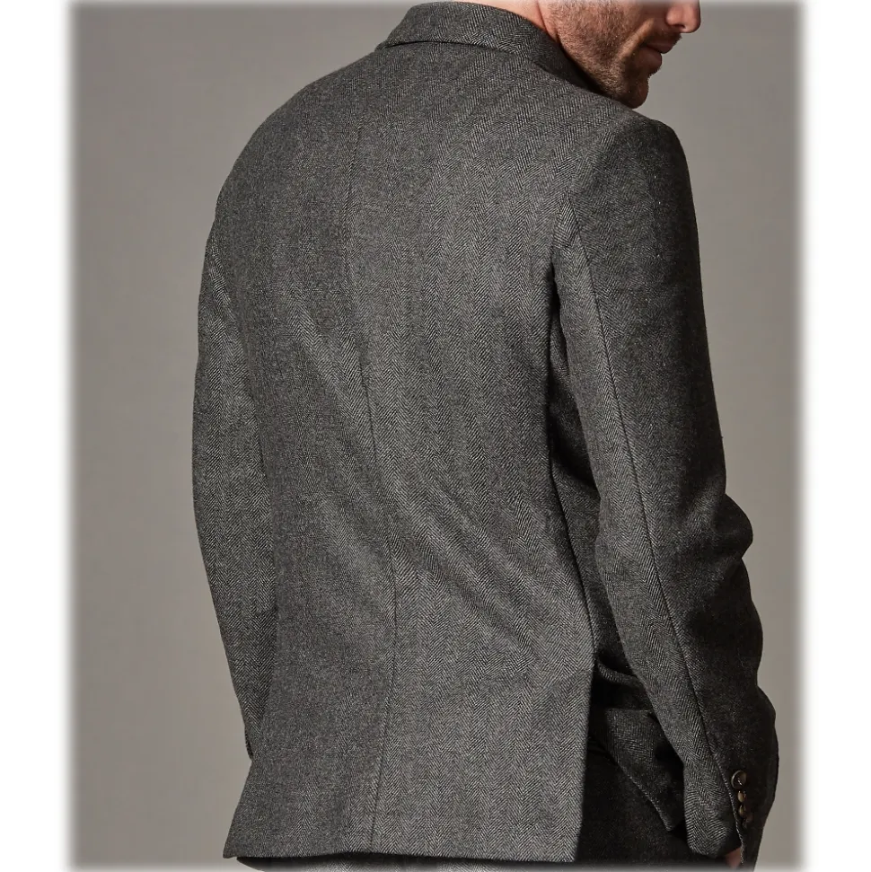 Cruna - Chelsea Jacket in Herringbone Wool - 478 - Grey - Handmade in Italy - Luxury High Quality Jacket - Avvenice