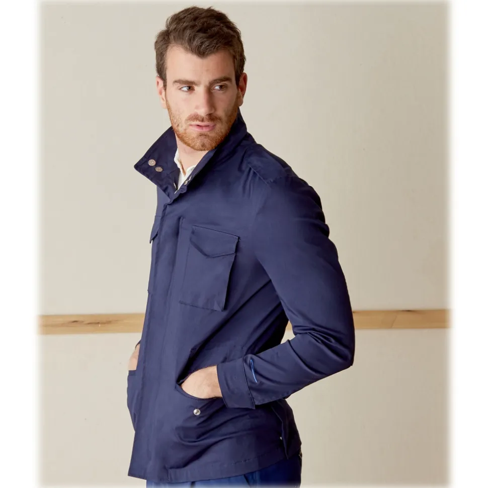 Cruna - Cotton Field Jacket - 566 - Navy - Handmade in Italy - Luxury High Quality Jacket - Avvenice