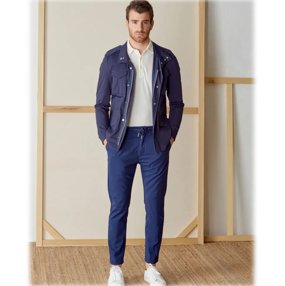 Cruna - Cotton Field Jacket - 566 - Navy - Handmade in Italy - Luxury High Quality Jacket - Avvenice