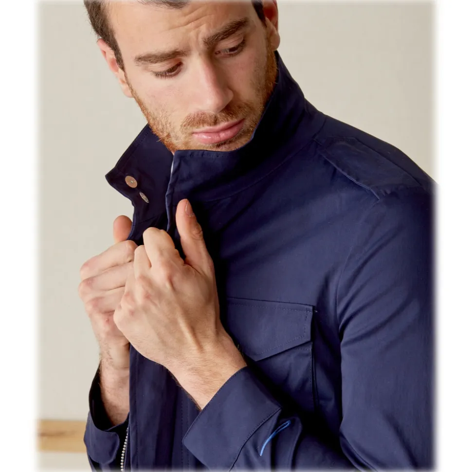 Cruna - Cotton Field Jacket - 566 - Navy - Handmade in Italy - Luxury High Quality Jacket - Avvenice