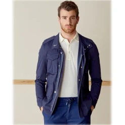 Cruna - Cotton Field Jacket - 566 - Navy - Handmade in Italy - Luxury High Quality Jacket - Avvenice