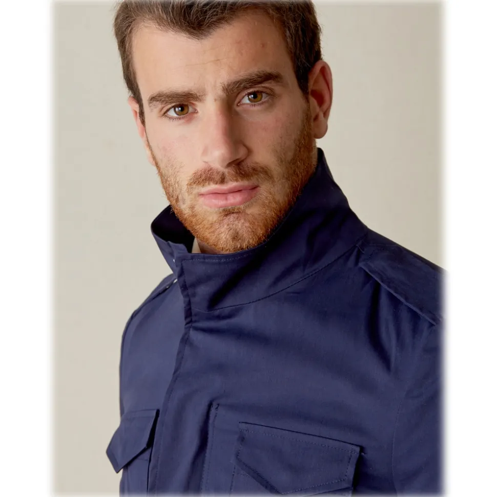 Cruna - Cotton Field Jacket - 566 - Navy - Handmade in Italy - Luxury High Quality Jacket - Avvenice