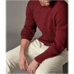 Cruna - Crewneck Sweater in Wool - 499 - Red - Handmade in Italy - Luxury High Quality Sweater - Avvenice