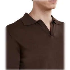 Cruna - Levante Polo Shirt - 1531 - Dark Brown - Handmade in Italy - Luxury High Quality Collection - Avvenice