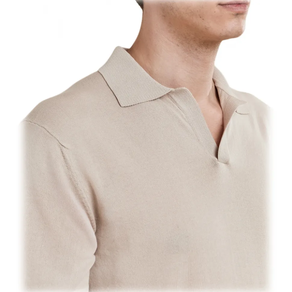 Cruna - Levante Polo Shirt - 1531 - Sesame - Handmade in Italy - Luxury High Quality Collection - Avvenice