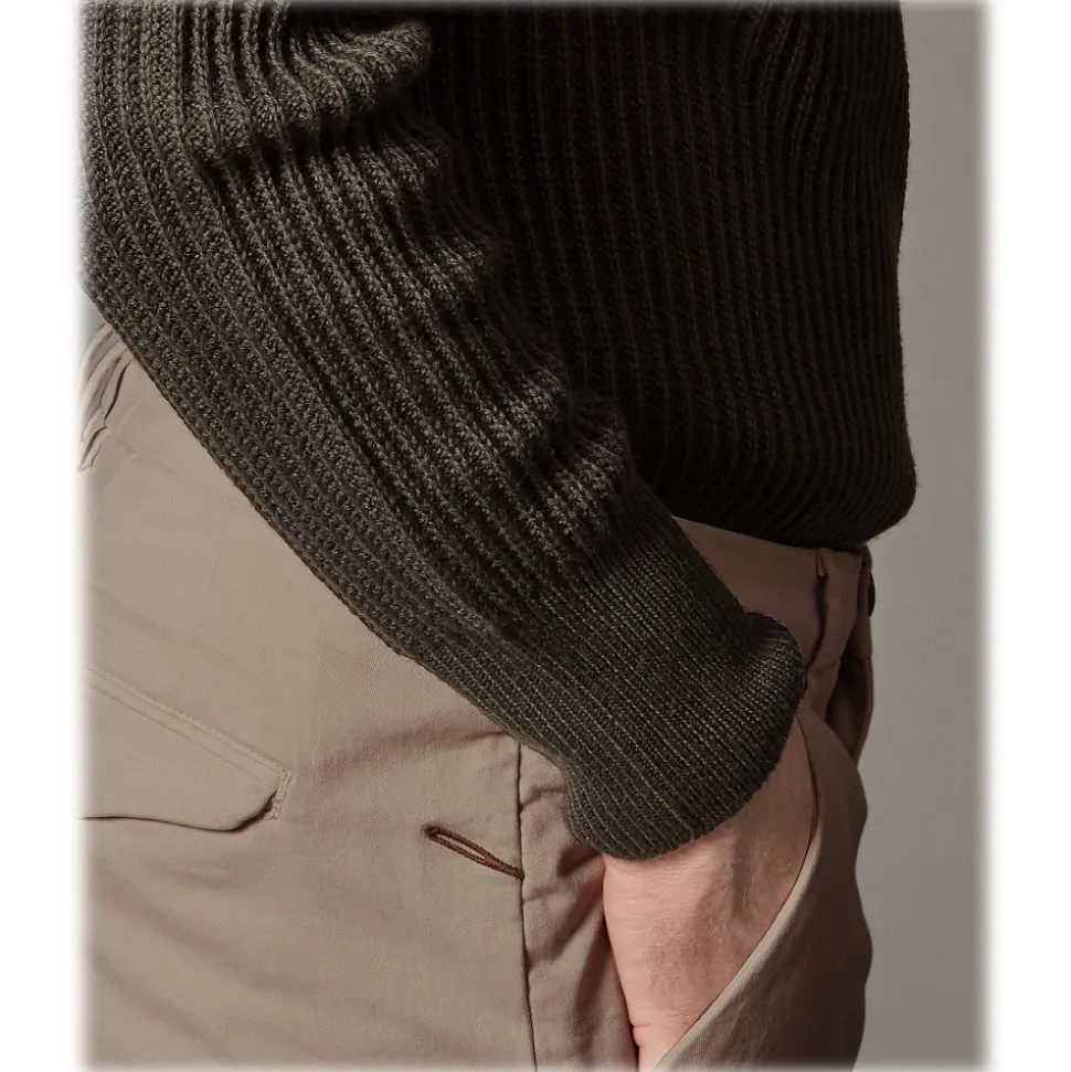 Cruna - Marais Trousers in Cotton Drill - 600 - Dove Beige - Handmade in Italy - Luxury High Quality Pants - Avvenice