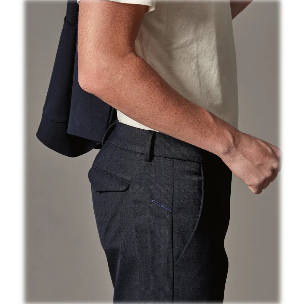 Cruna - Marais Trousers in Tech Wool - 648 - Night Blue - Handmade in Italy - Luxury High Quality Pants - Avvenice