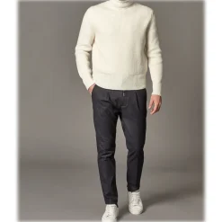 Cruna - Mitte Trousers in Corduroy - 615 - Night Blue - Handmade in Italy - Luxury High Quality Pants - Avvenice