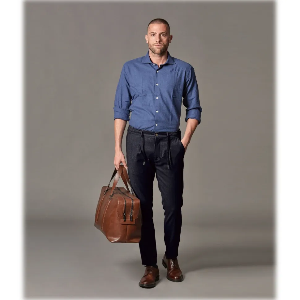 Cruna - Mitte Trousers in Wool Flannel - 628 - Night Blue - Handmade in Italy - Luxury High Quality Pants - Avvenice