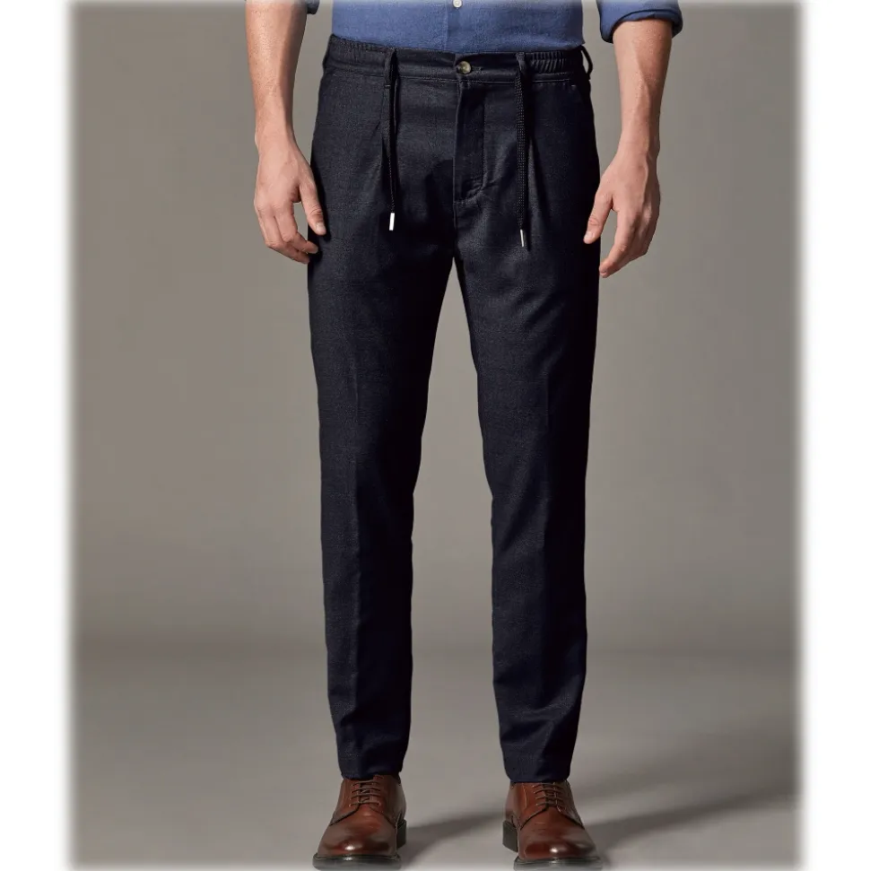Cruna - Mitte Trousers in Wool Flannel - 628 - Night Blue - Handmade in Italy - Luxury High Quality Pants - Avvenice
