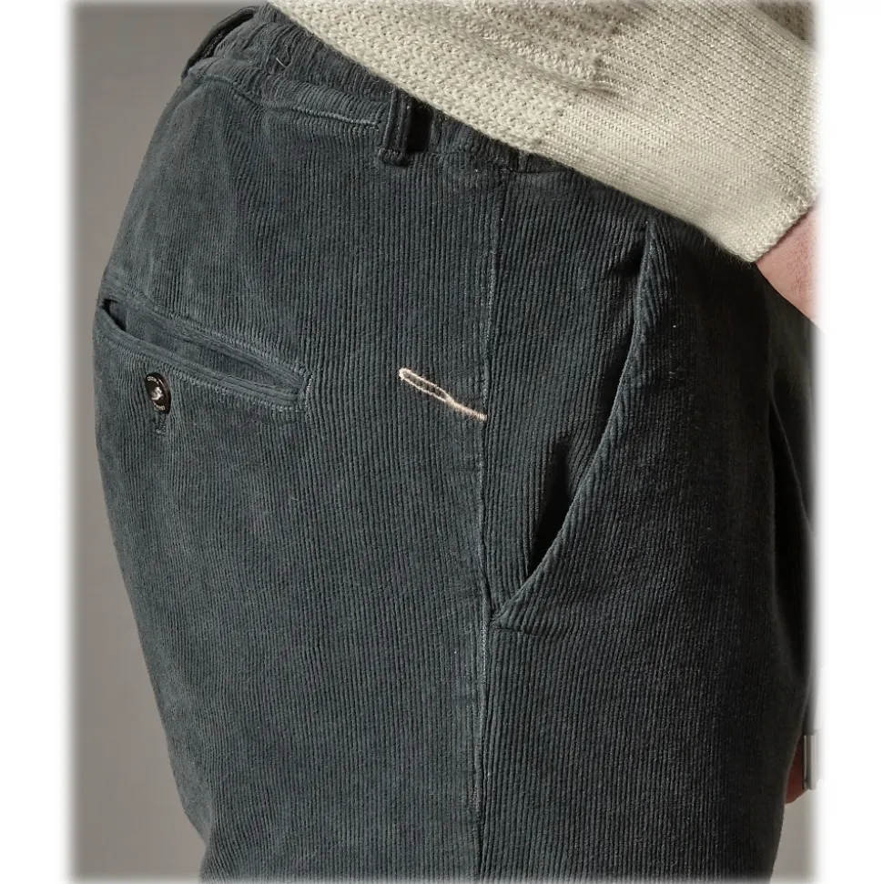 Cruna - Mitte Trousers in Corduroy - 610 - Slate - Handmade in Italy - Luxury High Quality Pants - Avvenice