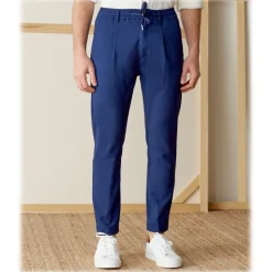 Cruna - Mitte Trousers in Fresh Wool - 560 - Navy - Handmade in Italy - Luxury High Quality Pants - Avvenice