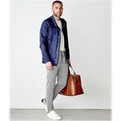 Cruna - Mitte Trousers in Linen Seersucker - 567 - Navy - Handmade in Italy - Luxury High Quality Pants - Avvenice