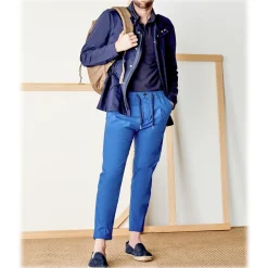 Cruna - Mitte Trousers in Cotton - 511 - Royal - Handmade in Italy - Luxury High Quality Pants - Avvenice