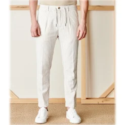 Cruna - Mitte Trousers in Cotton - 533 - Beige - Handmade in Italy - Luxury High Quality Pants - Avvenice