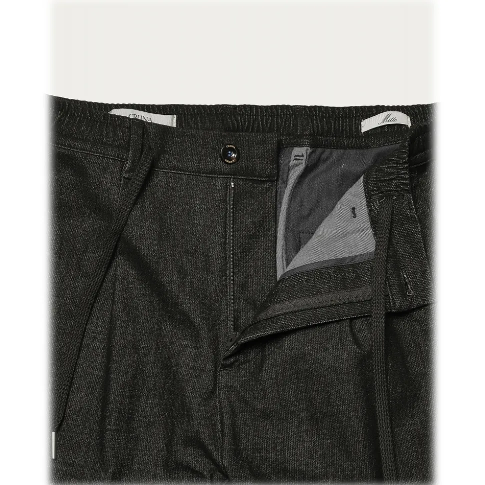 Cruna - Mitte Trousers in Corduroy - 615 - Black - Handmade in Italy - Luxury High Quality Pants - Avvenice