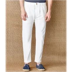 Cruna - Mitte Trousers in Cotton - 511 - Off White - Handmade in Italy - Luxury High Quality Pants - Avvenice
