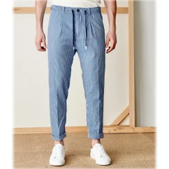 Cruna - Mitte Trousers in Cotton - 528 - Royal - Handmade in Italy - Luxury High Quality Pants - Avvenice