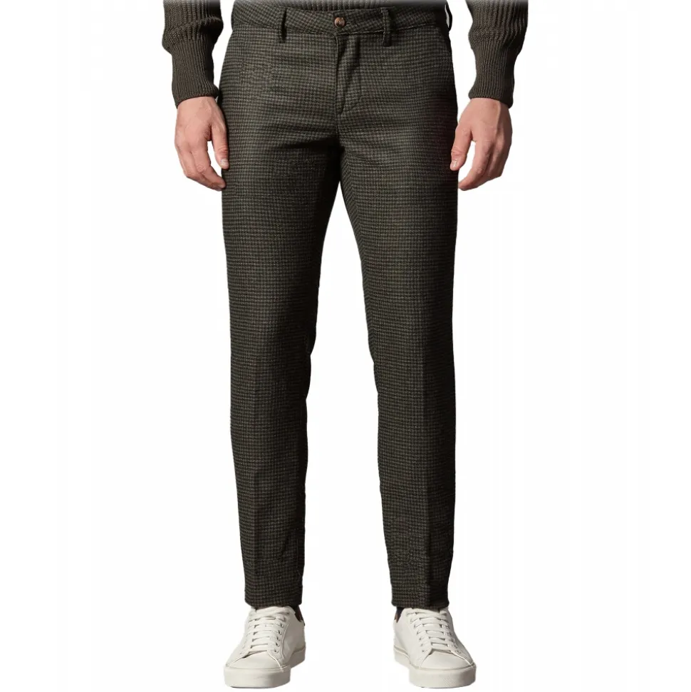 Cruna - New Town Trousers in Pied-de-Poule Wool - 482 - Forest Green - Handmade in Italy - Luxury High Quality Pants - Avvenice